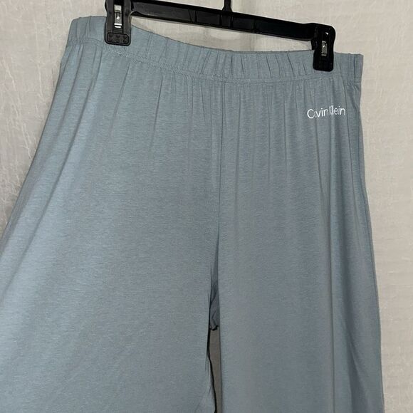 CK L Slate Seafoam Blue Modal Blend Notched Collar Short Sleeve Top Wide Leg PJ - Picture 13 of 16